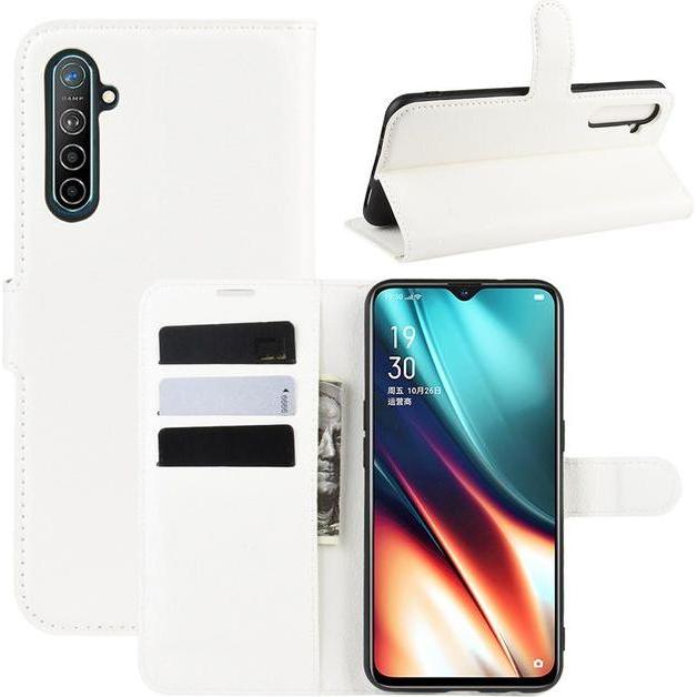 Thumbnail - MU Classic Litchi Leder Bookcover Series (Realme XT), Smartphone Hülle, Weiss