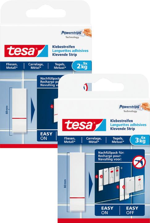 Actual product image tesa Powerstrips for tiles & metal, 2kg holding power, 9x double-sided adhesive strips