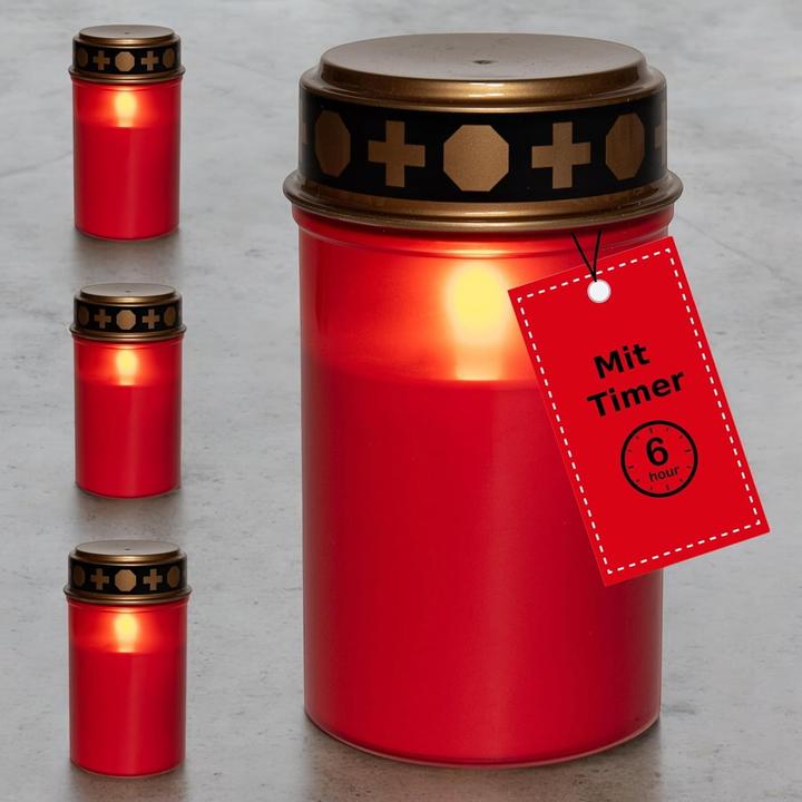 Produktbild Novaliv LED Grablicht ohne Batterie und Timer 6/18 rot 4x Dauerbrenner LED Flackereffekt inkl. Batte (4 x)