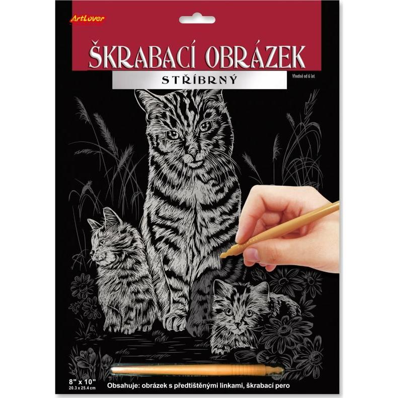 Universal Textiles, Bilder, ARTLOVER Silbernes Rubbelbild Katze mit Kätzchen 20x25cm (20 x 25 cm)