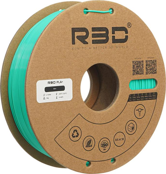 Produktbild R3D PLA+ Mint Grün Filament 1.75mm 1Kg (PLA+, 1.75 mm, 1000 g, Grün)