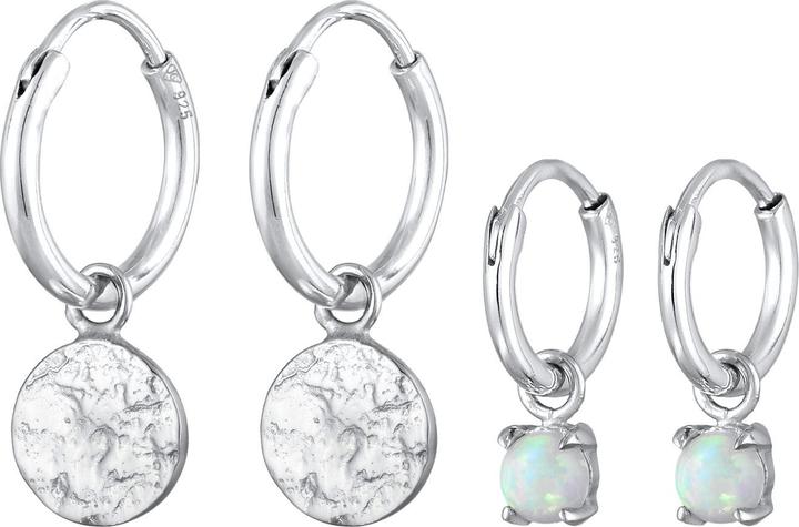 Elli Ohrringe Creolen Plättchen Opal Edelstein 2er Set 925 Silber (Synthetischer Opal, 925er Sterling Silber)