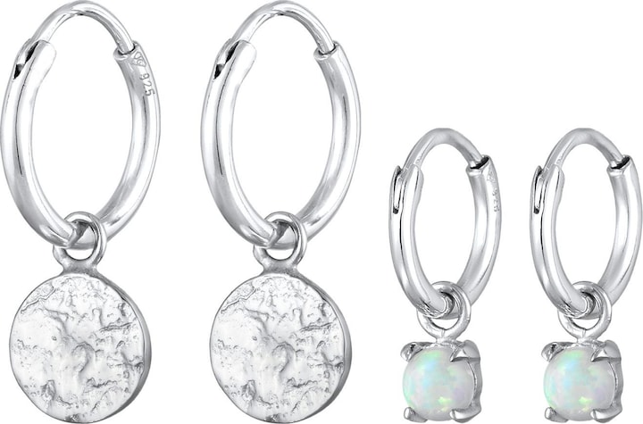Immagine prodotto Elli Orecchini Creoles Plate Opal Gemstone Set di 2 Argento 925 (Sintetico Opale, Argento 925)