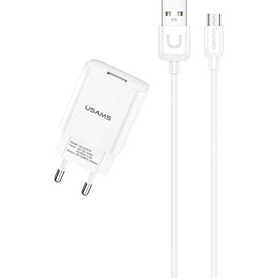 Usams lad. siec. 1xUSB T21 micro USB bialywhite 2,1A Fast Charging T21OCMC01, USB Ladegerät, Weiss