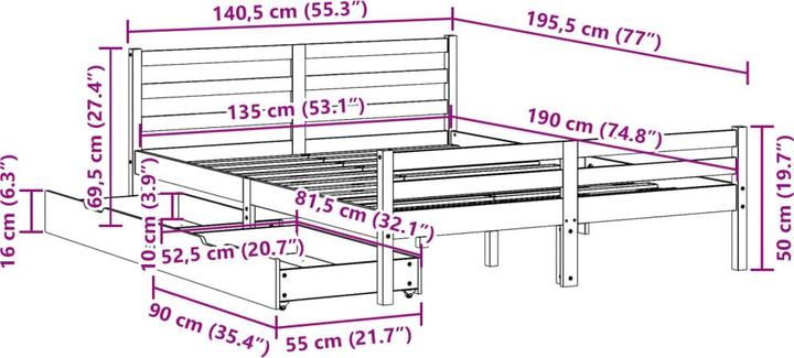 Image du produit vidaXL Bettrahmen (135 x 190 cm)