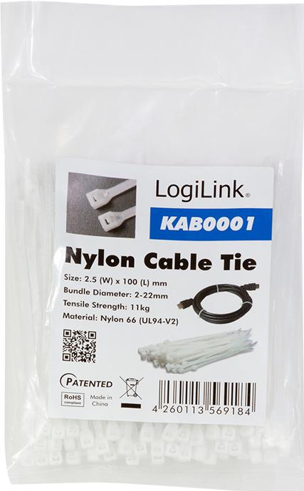 Produktbild LogiLink Kabelbinder Set 100 Stück, Länge: 100 mm, Stärke: 2,5 mm (Kunststoffkabelbinder, 100 mm, 100 Stk.)
