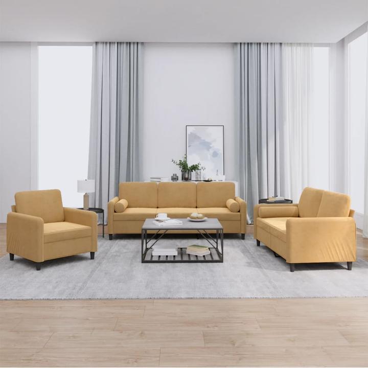Produktbild vidaXL Sofagarnitur Sessel Sofa Couch Wohnzimmer Designsofa 4-tlg. Braun Samt (Polstergruppe)