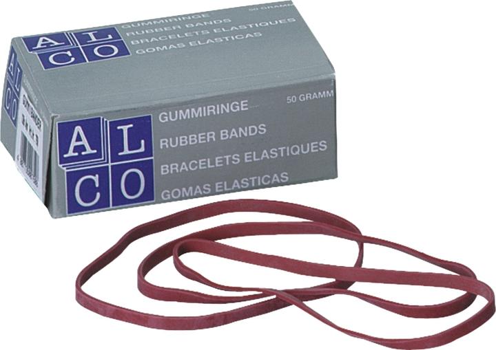 Actual product image Alco Rubber bands, red, various sizes, optionally 50 g or 1000 g