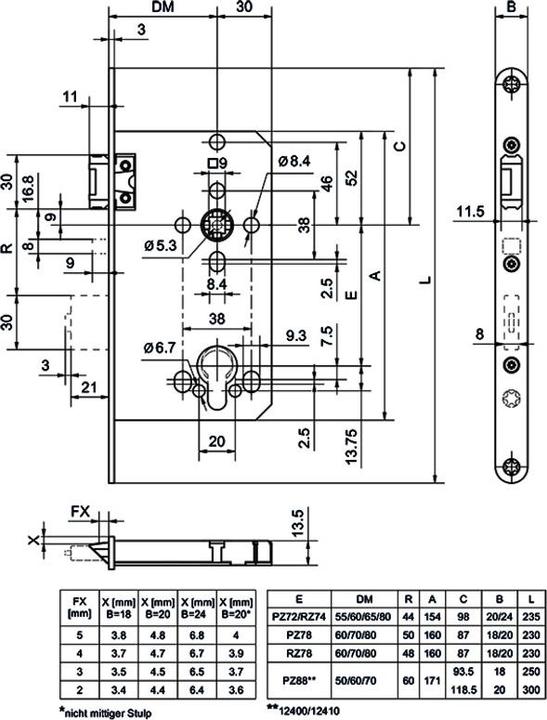Image du produit Glutz Serrure anti-panique à encastrer 12302 PE (Serrure à mortaise)