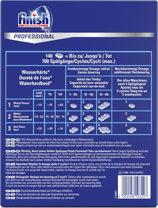 Valori nutrizionali e ingredienti Finish Powerball professionale (140 Cicli di lavaggio, Pillole)
