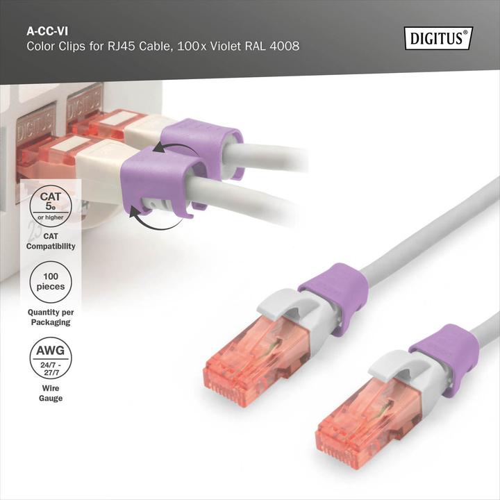 Produktbild Digitus Farbclips für Patchkabel - Violett (CAT5e)