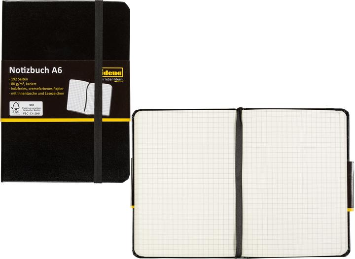 Produktbild Idena Notizbuch A6 kariert schwarz FSC-Mix (A6, Kariert, Harter Einband)