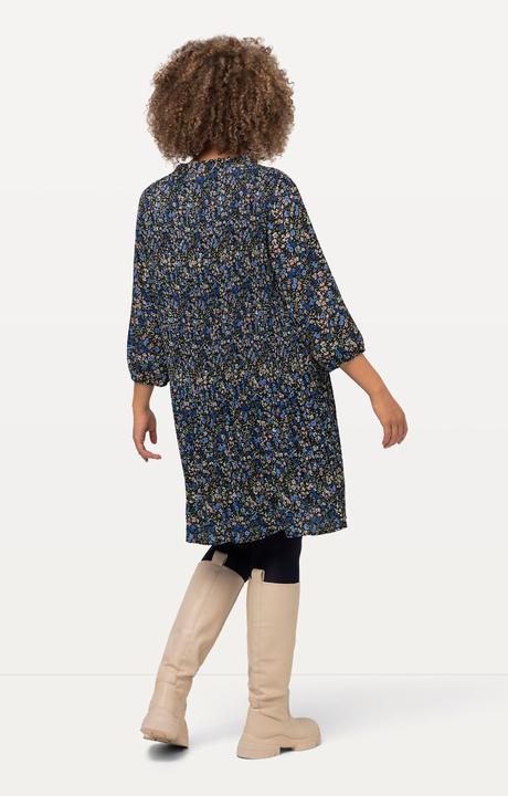Produktbild Ulla Popken Plissee-Minikleid, Blüten, Rüschen, Stehkragen, 3/4-Arm (54)