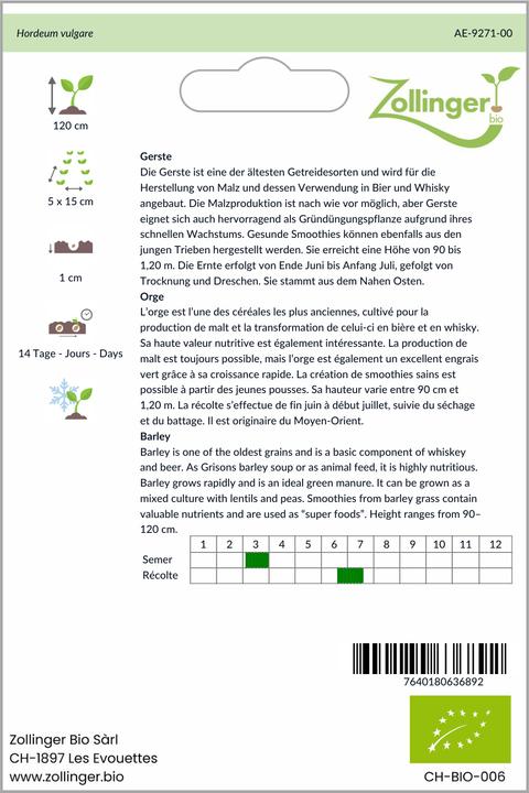 Produktbild Zollinger Bio Gerste (Gemüsesamen)
