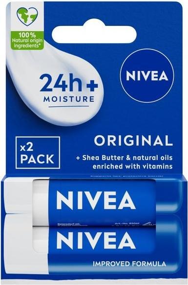 Produktbild NIVEA Original Care Lip Balm Duo Pack 2x 4.8g - Deeply Hydrating Moisturiser (Lippenbalsam, Lippenpflege Stick)