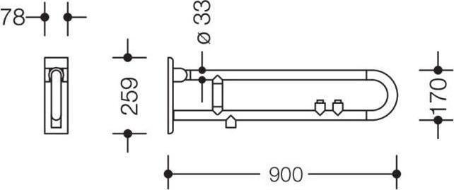Productafbeelding Hewi Steun scharnierend gr. E-exec. SERIES 801 inbouw/radiotoets geel 900mm signaal wit (7.80 x 25.90 cm)
