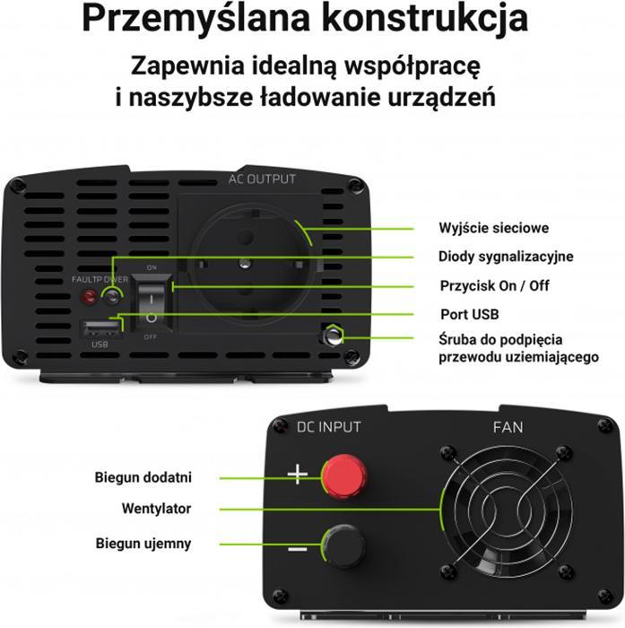Image du produit GreenCell Voltage Car Inverter 24V to 230V 1000W Full Sine Wave