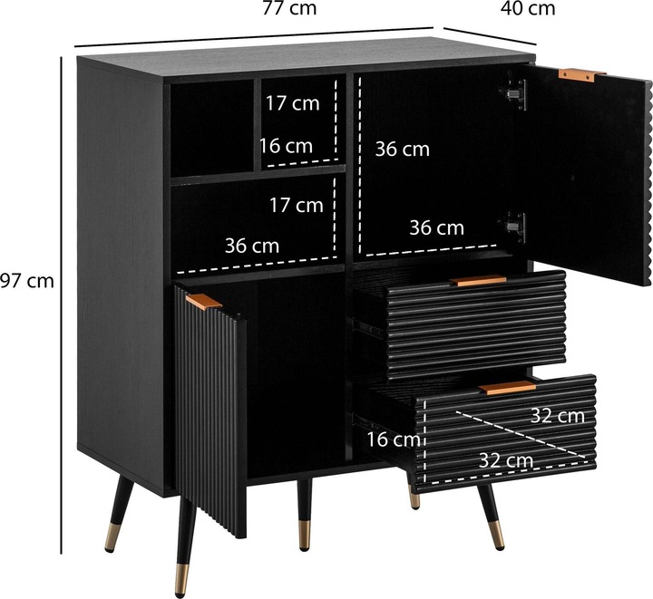 Produktbild FineBuy Sideboard Kommode Schwarz Eiche Dekor Anrichte Standschrank mit Regal