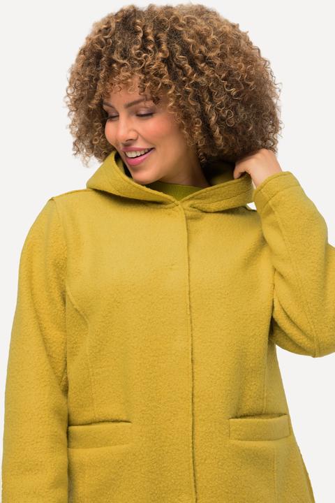 Actual product image Ulla Popken Hooded Curly Wool Look Snap Front Jacket