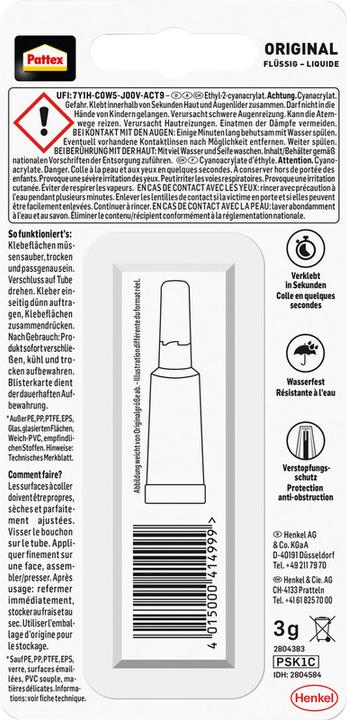 Produktbild Pattex Sekundenkleber Flüssig (3 g)