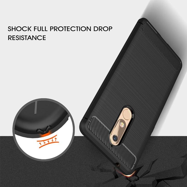 Actual product image König Design Nokia 5.1 Case Carbon Fiber Optic Brushed Protective Cover Bumper Case Cover Black (Nokia 5.1)