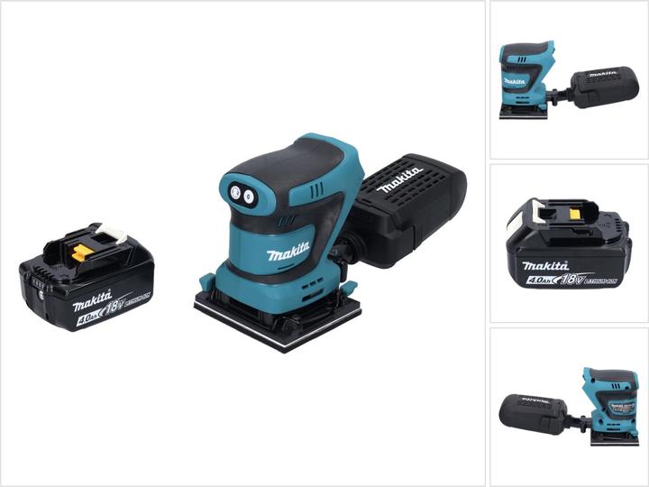 1x Makita DBO 480 Akku Schwingschleifer, 1x Staubbox, 1x Makita BL 1840 B 18 V 4,0 Ah Akku (197265-4)