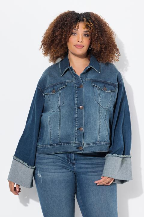 Produktbild Ulla Popken Jeansjacke, Fransen, Hemdkragen, breiter Ärmelumschlag (50, 52)