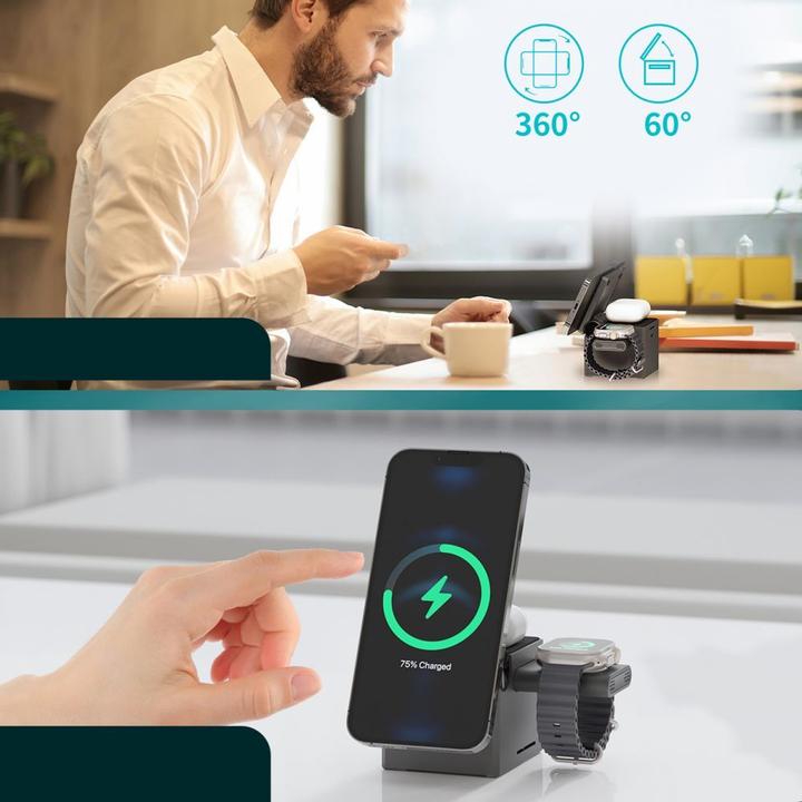 Immagine prodotto Choetech T632-F Caricabatterie induttivo 3-in-1 da 15W (nero) (15 W)