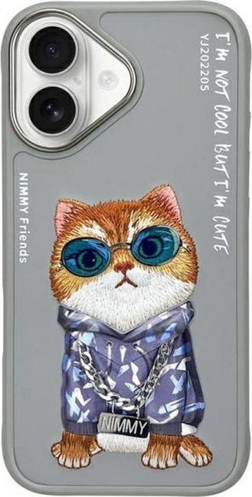 Mocco Nimmy case iPhone 16 6.1" gray Glasses Cool Cat (Apple iPhone 16)