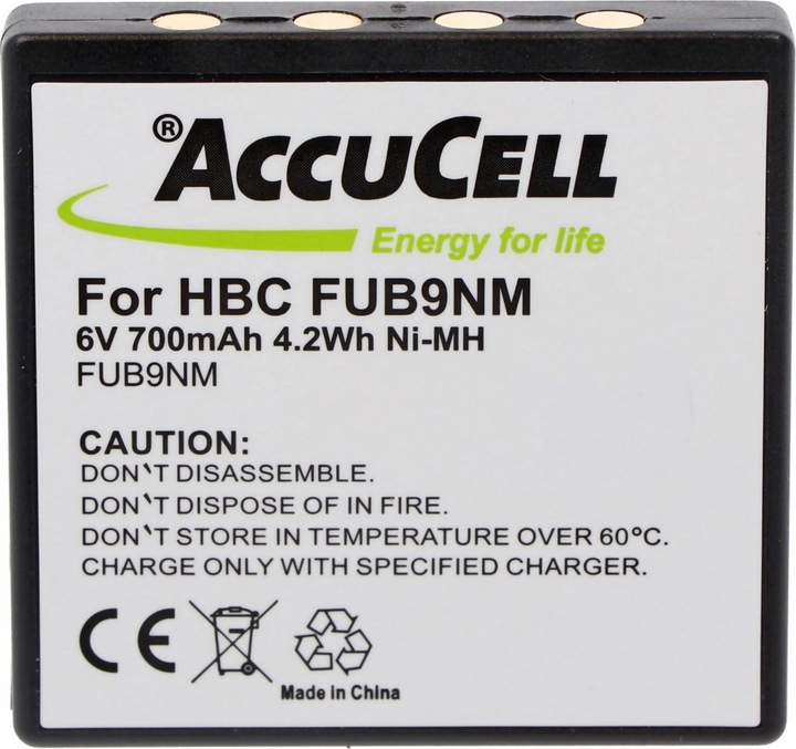 Actual product image AccuCell Battery HBC FUB9NM, BA209000, 209060, BA209061 (6 V, 800 mAh)