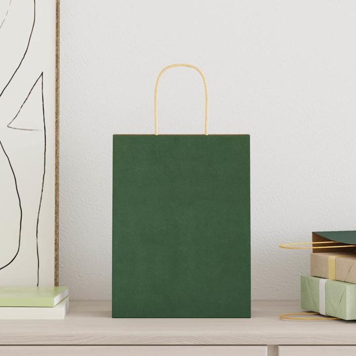 Image du produit VidaXL Sacs en papier kraft 50 pcs. avec anse Vert 22x11x28 cm Sac en papier (Coffret cadeau, 50 x)