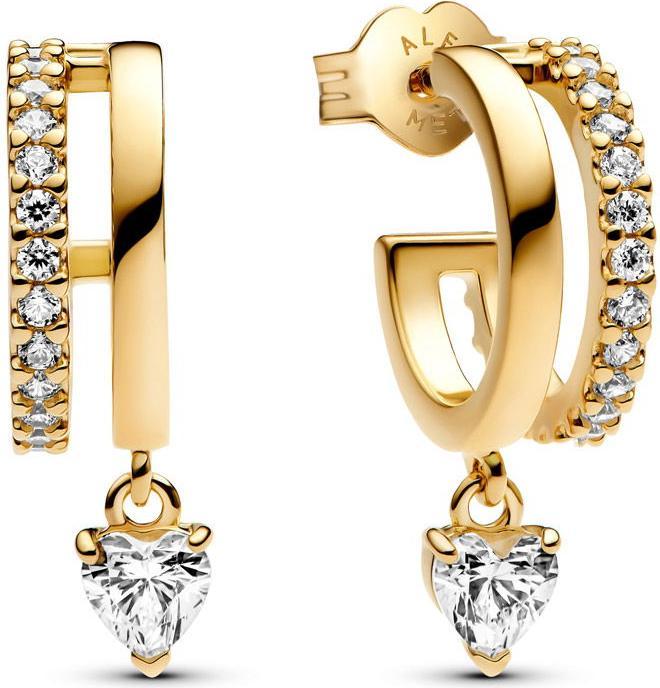 Pandora Dangling Heart Hoop Earrings (Argento 925, Metallo, Oro 585)