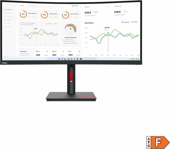 Actual product image Lenovo ThinkVision T34w-30 (3440 x 1440 pixels, 34")