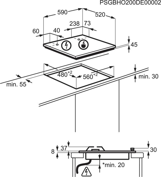 Actual product image Electrolux EGG64272W White Built-in 59 cm Gas 4 Cooker(s)