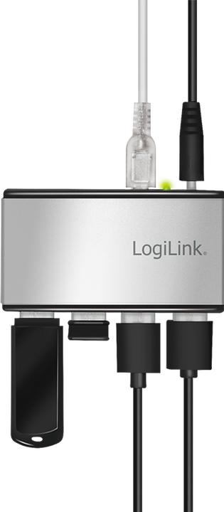 Produktbild LogiLink USB 2.0 4-Port Hub mit Netzteil und Aluminiumgehäuse (USB-A, 4 Ports)