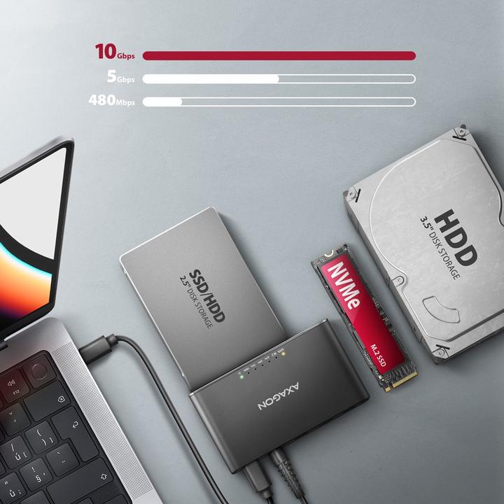 Productafbeelding Axagon ADSA-CC USB-C - NVMe M.2 SSD & SATA 2,5"/3,5" SSD/HDD CLONE MASTER (3.5", 2.5", M.2)