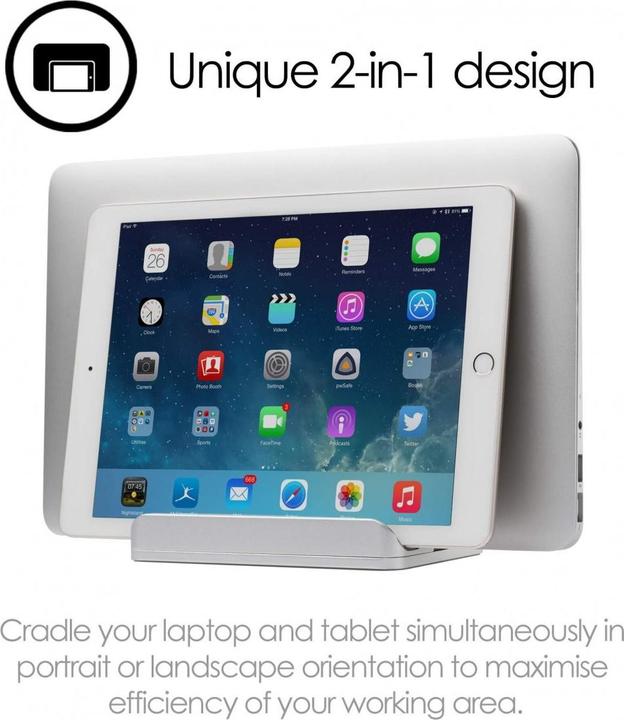 Actual product image Desire2 Double table stand tablet + Macbook/Ultrabook, silver