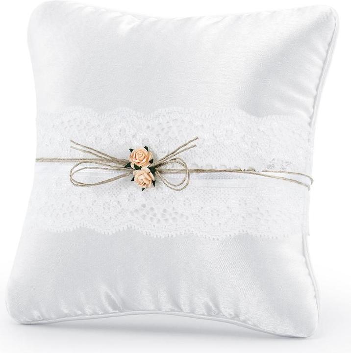 Produktbild Partydeco Partyaccessoire Ringkissen mit Spitze und Rose Weiss/Rosa