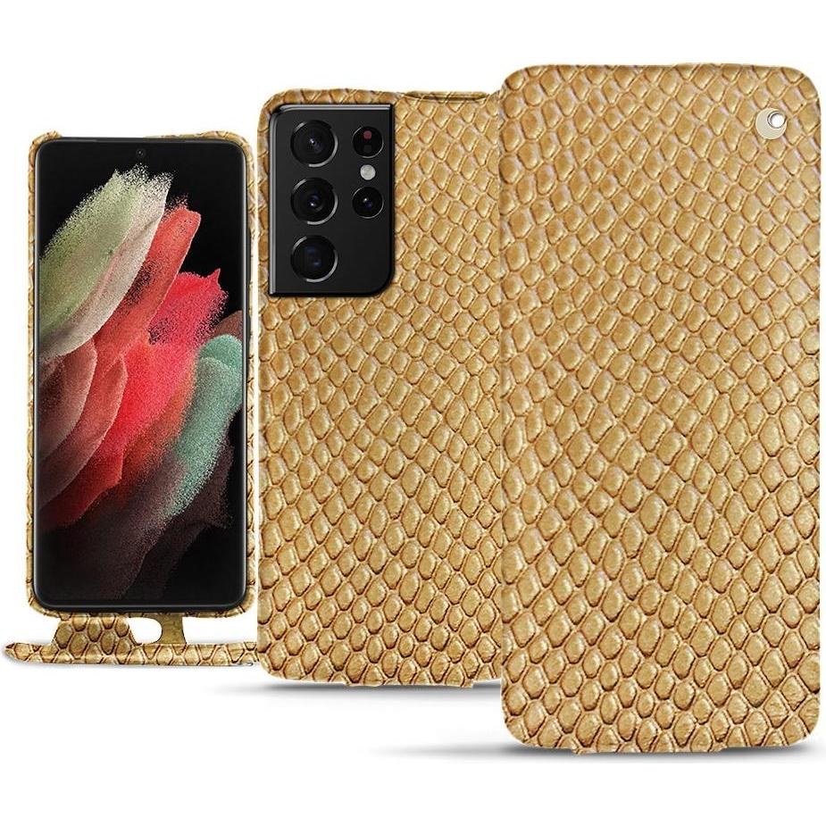 Noreve Lederschutzhülle vertikal (Samsung Galaxy S21 Ultra), Smartphone Hülle, Beige