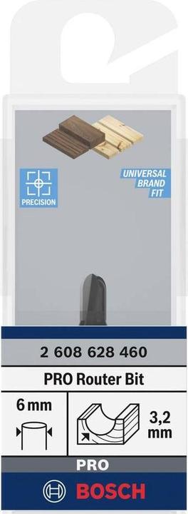 Produktbild Bosch Professional Zubehör Hohlkehlfräser, 6 mm, R1 3,2 mm, D 6,35 mm, L 9,1 mm, G 40 mm