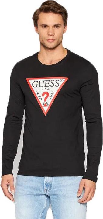 Immagine prodotto Guess Herren CN LS ORIGINAL Logo Shirt, Schwarz/Hellrot/Weiss, M (M)