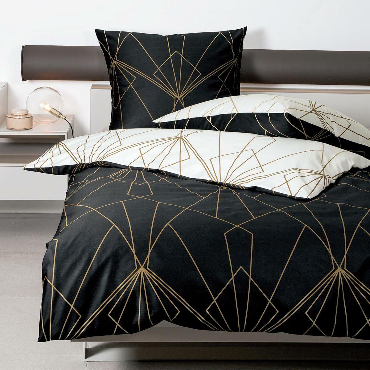 Thumbnail - Janine, Bettwäsche, Mako-Satin Bettwäsche J.D. 87054 bronzebraun schwarz (Bettwäsche Set, 200 x 200 cm, 70 x 90 cm)