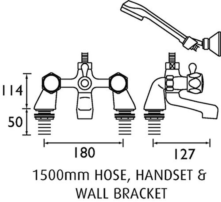 Actual product image Bristan Club Pillar Bath Shower Mixer with Metal Heads