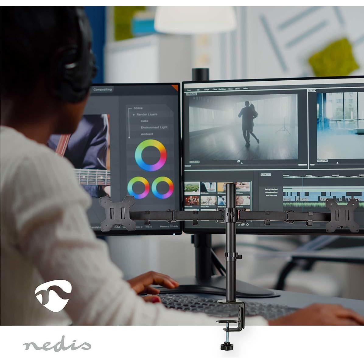 Thumbnail - Nedis Schreibtisch Monitorhalterung 2 Bildschirm(e) 15 - 32 " 75x75 / 100x100 Vollbeweglich (Tisch, 32"), Monitor Halter...
