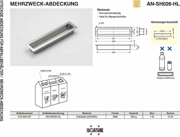 Produktbild Sugatsune Abdeckungen rechteckig für Abfallbehälter