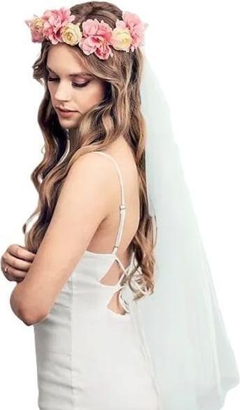 Produktbild Partydeco Flower crown with veil, mix, 17 cm (1 pkt / 1 pc.) (1 Stück)