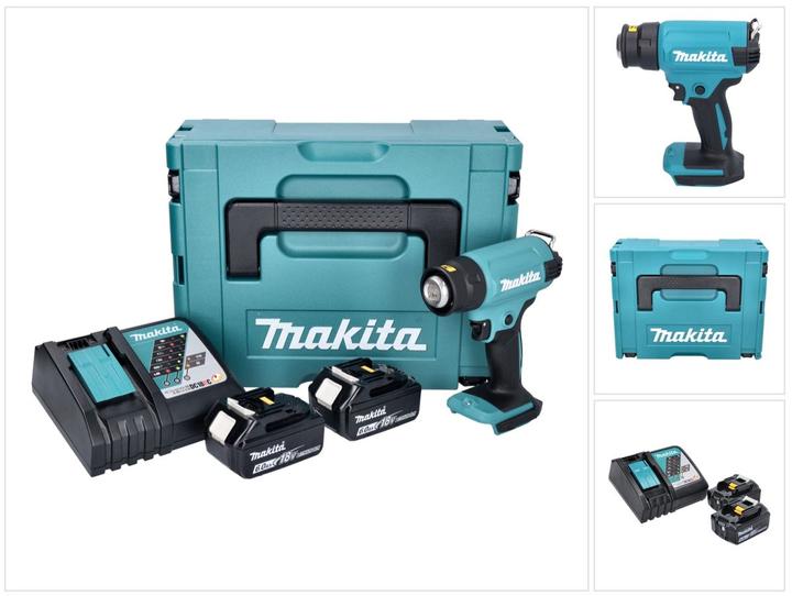 1x Makita DHG 180 batterie soufflerie d'air chaud, 2x Makita BL 1860 B 18 V 6,0 Ah batterie, 1x Makita DC 18 RC chargeur, 1x Makita Makpac mallette, 1x universel insert