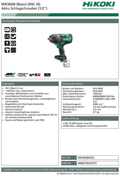 Image du produit Hikoki Clé à chocs 36V