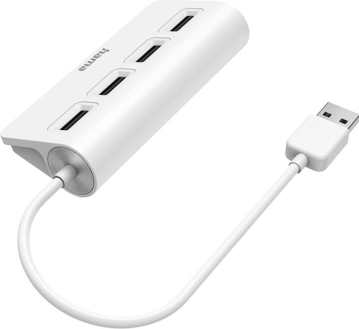 Actual product image Hama USB-A hub, 4 ports, USB 2.0, 480 Mbit/s, white (USB-A, 4 ports)