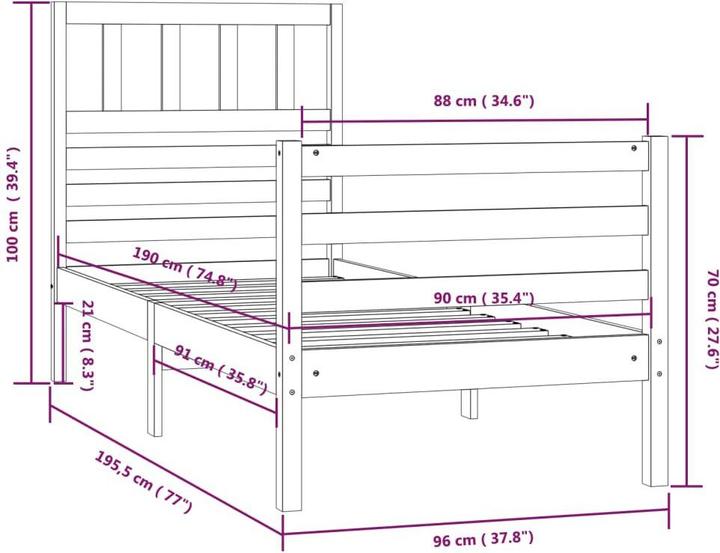 Produktbild vidaXL Bettrahmen (90 x 190 cm)